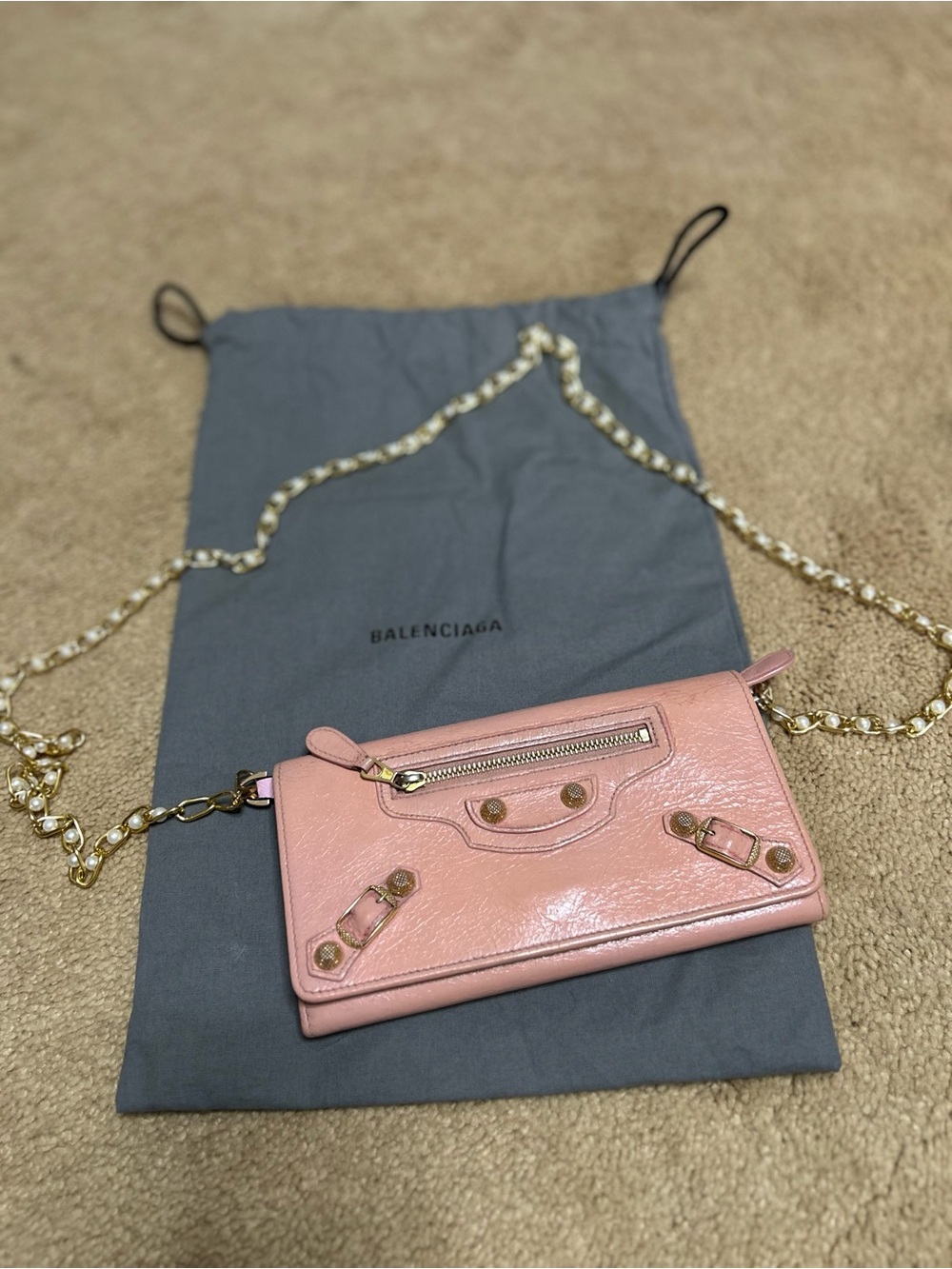 Balenciaga City Continental Pink Leather Wallet Clutch w/ Gold Hardware & Dusty